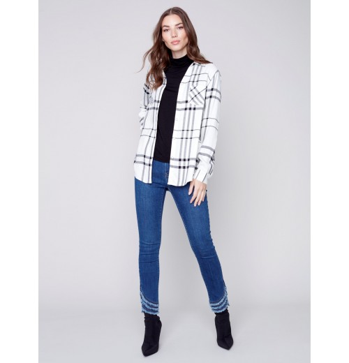 Soft Plaid Button-Down Shirt - Ecru Soft Plaid Button-Down Shirt - Ecru