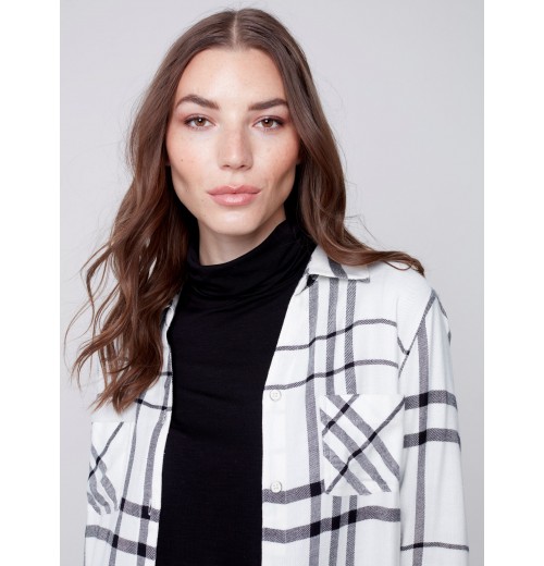 Soft Plaid Button-Down Shirt - Ecru Soft Plaid Button-Down Shirt - Ecru