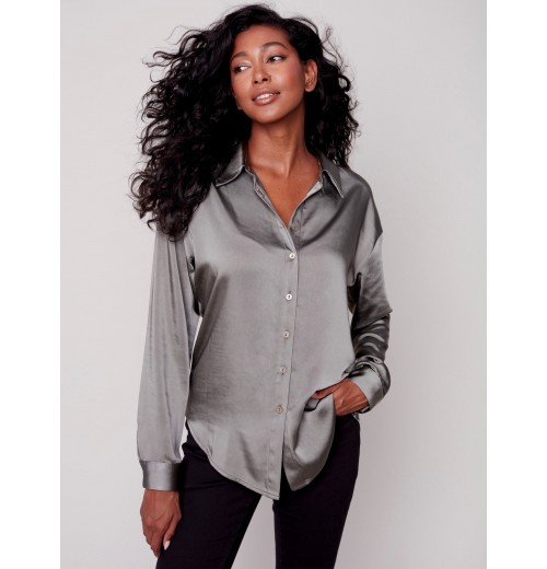Solid Gutsy Satin Shirt - Spruce Solid Gutsy Satin Shirt - Spruce