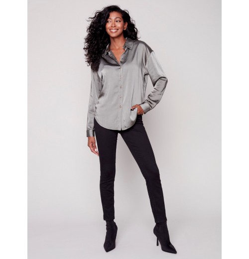 Solid Gutsy Satin Shirt - Spruce Solid Gutsy Satin Shirt - Spruce