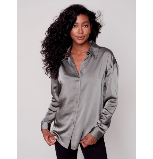 Solid Gutsy Satin Shirt - Spruce Solid Gutsy Satin Shirt - Spruce