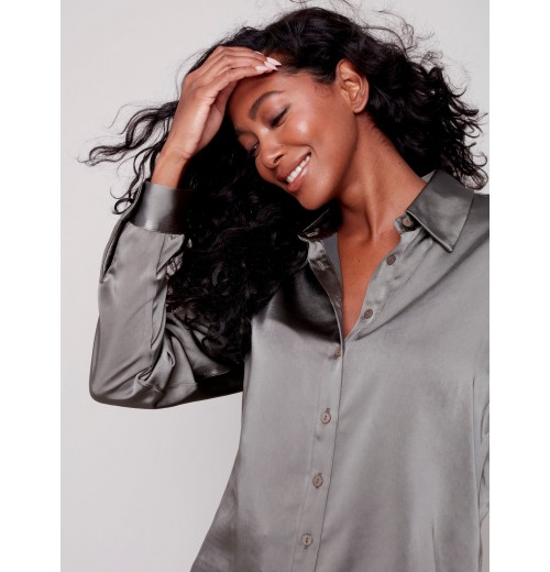 Solid Gutsy Satin Shirt - Spruce Solid Gutsy Satin Shirt - Spruce