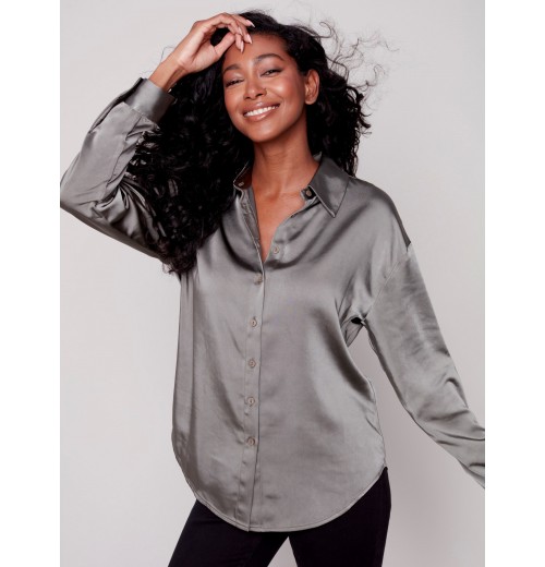 Solid Gutsy Satin Shirt - Spruce Solid Gutsy Satin Shirt - Spruce