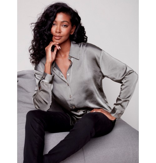 Solid Gutsy Satin Shirt - Spruce Solid Gutsy Satin Shirt - Spruce