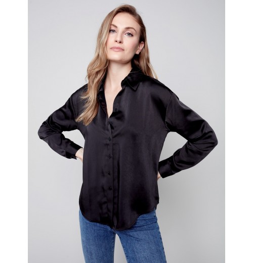 Solid Gutsy Satin Shirt - Black Solid Gutsy Satin Shirt - Black