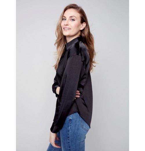 Solid Gutsy Satin Shirt - Black Solid Gutsy Satin Shirt - Black