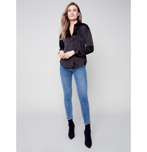 Solid Gutsy Satin Shirt - Black Solid Gutsy Satin Shirt - Black