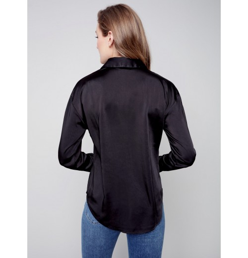 Solid Gutsy Satin Shirt - Black Solid Gutsy Satin Shirt - Black