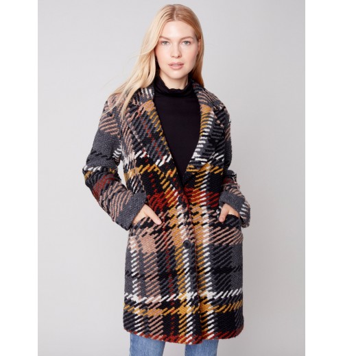 Straight Cut Bouclé Knit Coat - Gold Straight Cut Bouclé Knit Coat - Gold