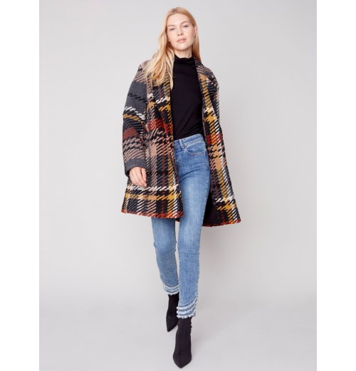 Straight Cut Bouclé Knit Coat - Gold Straight Cut Bouclé Knit Coat - Gold