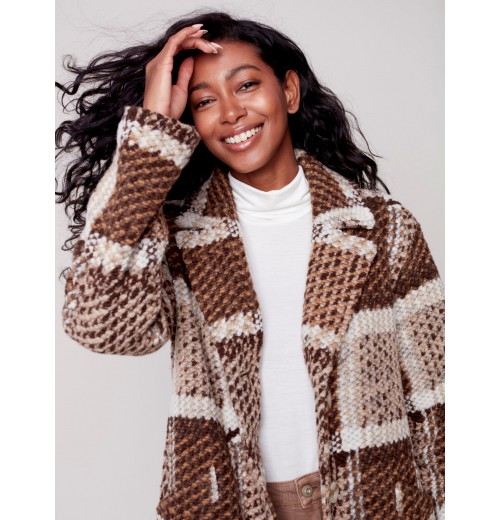 Straight Cut Bouclé Knit Coat - Powder Straight Cut Bouclé Knit Coat - Powder