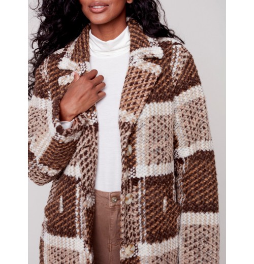 Straight Cut Bouclé Knit Coat - Powder Straight Cut Bouclé Knit Coat - Powder