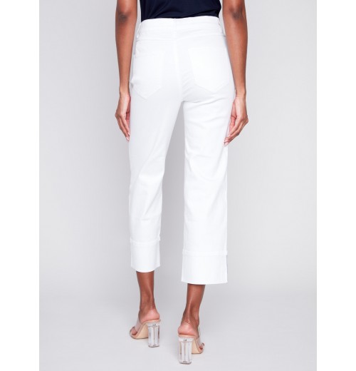 Straight Leg Jeans with Folded Cuff - White Straight Leg Jeans with Folded Cuff - White