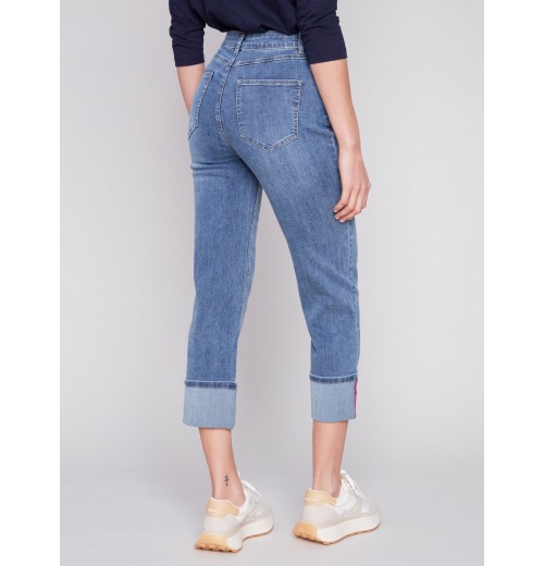 Straight Leg Jeans with Folded Cuff - Medium Blue Straight Leg Jeans with Folded Cuff - Medium Blue