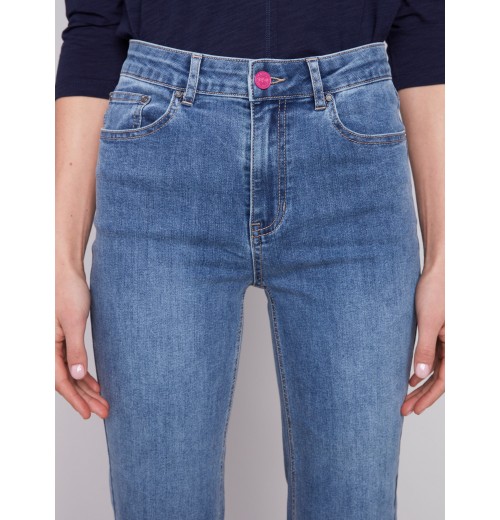 Straight Leg Jeans with Folded Cuff - Medium Blue Straight Leg Jeans with Folded Cuff - Medium Blue