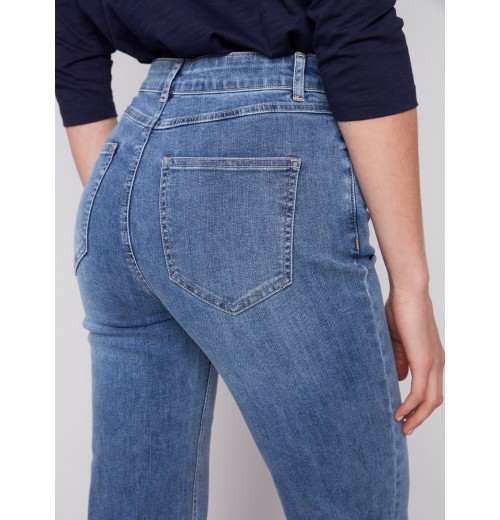 Straight Leg Jeans with Folded Cuff - Medium Blue Straight Leg Jeans with Folded Cuff - Medium Blue
