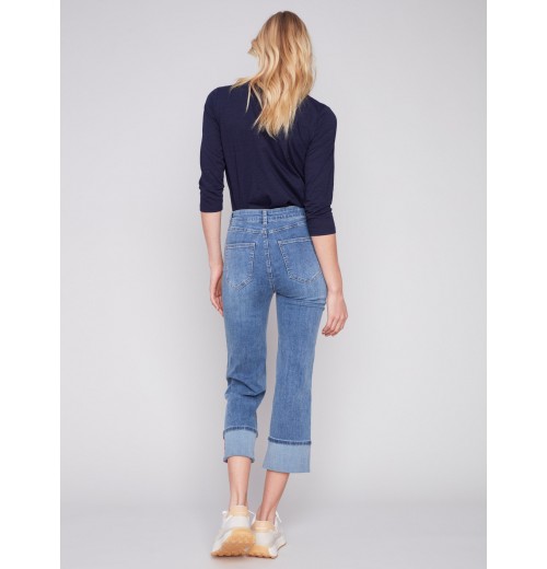 Straight Leg Jeans with Folded Cuff - Medium Blue Straight Leg Jeans with Folded Cuff - Medium Blue