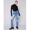Straight Leg Jeans with Trompe L'Oeil Patch Detail - Medium Blue Straight Leg Jeans with Trompe L'Oeil Patch Detail - Medium Blue