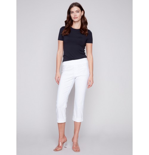 Stretch Pull-On Capri Pants - White Stretch Pull-On Capri Pants - White
