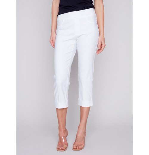 Stretch Pull-On Capri Pants - White Stretch Pull-On Capri Pants - White