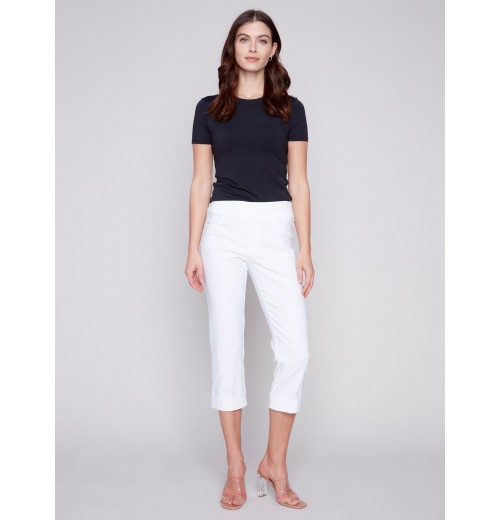 Stretch Pull-On Capri Pants - White Stretch Pull-On Capri Pants - White