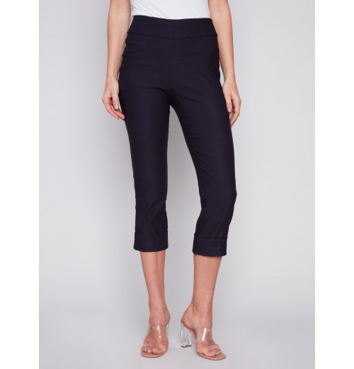 Stretch Pull-On Capri Pants - Navy Stretch Pull-On Capri Pants - Navy