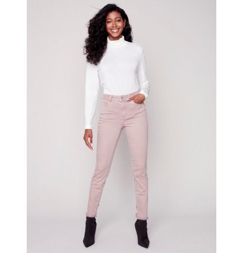 Stretchy Twill Pants with Tulip Hem - Powder Stretchy Twill Pants with Tulip Hem - Powder