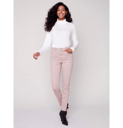 Stretchy Twill Pants with Tulip Hem - Powder Stretchy Twill Pants with Tulip Hem - Powder