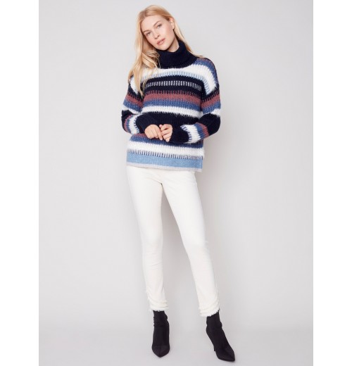 Striped Cowl Neck Sweater - Navy Striped Cowl Neck Sweater - Navy