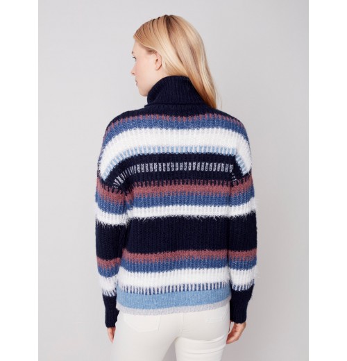 Striped Cowl Neck Sweater - Navy Striped Cowl Neck Sweater - Navy