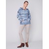 Striped Hooded Sweater with Kangaroo Pocket - Denim Striped Hooded Sweater with Kangaroo Pocket - Denim