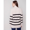 Striped Sweater with Cowl Neck - Almond Striped Sweater with Cowl Neck - Almond