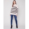 Striped Sweater with Cowl Neck - Almond Striped Sweater with Cowl Neck - Almond