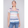Striped V-Neck Linen T-Shirt - Pastel Striped V-Neck Linen T-Shirt - Pastel