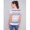 Striped V-Neck Linen T-Shirt - Pastel Striped V-Neck Linen T-Shirt - Pastel