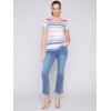 Striped V-Neck Linen T-Shirt - Pastel Striped V-Neck Linen T-Shirt - Pastel