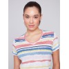 Striped V-Neck Linen T-Shirt - Pastel Striped V-Neck Linen T-Shirt - Pastel