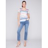 Striped V-Neck Linen T-Shirt - Pastel Striped V-Neck Linen T-Shirt - Pastel