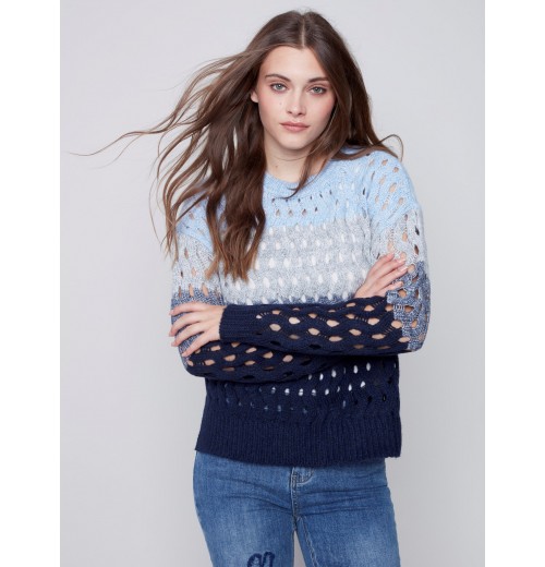 Striped Net Stitch Sweater - Indigo Striped Net Stitch Sweater - Indigo