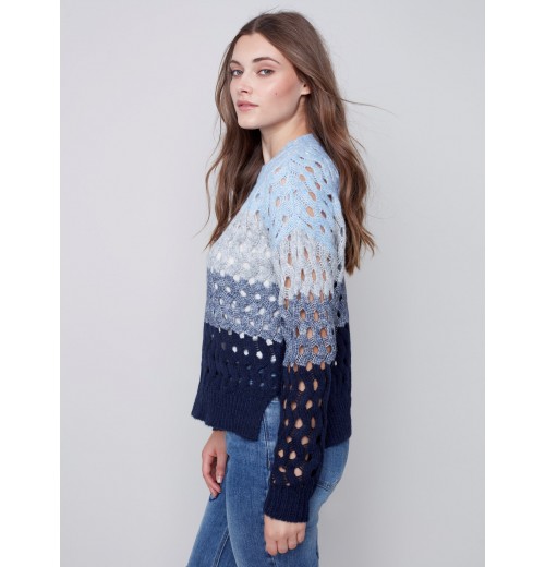 Striped Net Stitch Sweater - Indigo Striped Net Stitch Sweater - Indigo