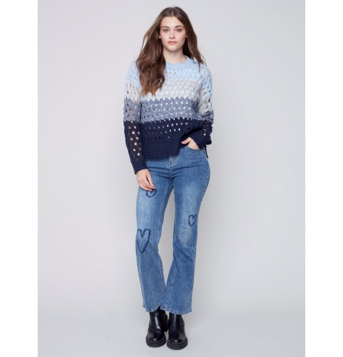 Striped Net Stitch Sweater - Indigo Striped Net Stitch Sweater - Indigo