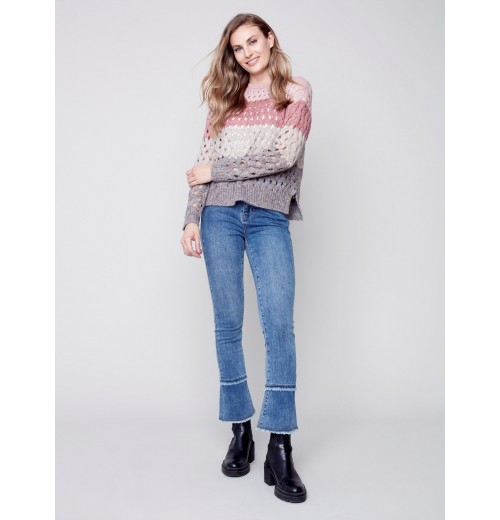 Striped Net Stitch Sweater - Port Striped Net Stitch Sweater - Port