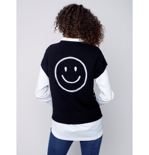 Sweater Vest with Smiley Detail - Smiley Sweater Vest with Smiley Detail - Smiley