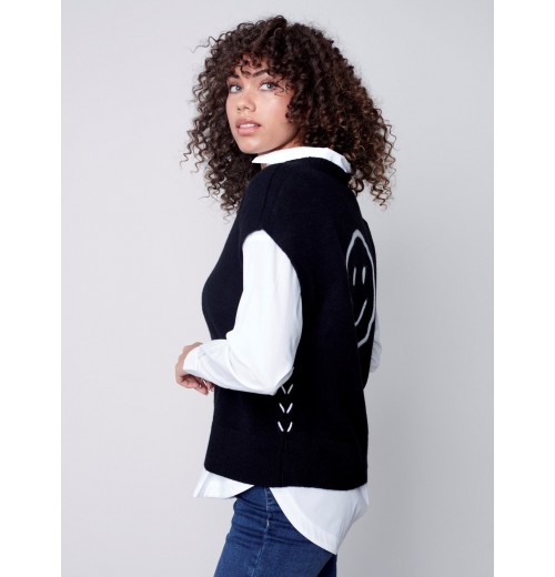 Sweater Vest with Smiley Detail - Smiley Sweater Vest with Smiley Detail - Smiley