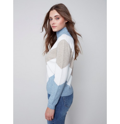 Sweater with Chevron Stripes - Snowflake Sweater with Chevron Stripes - Snowflake