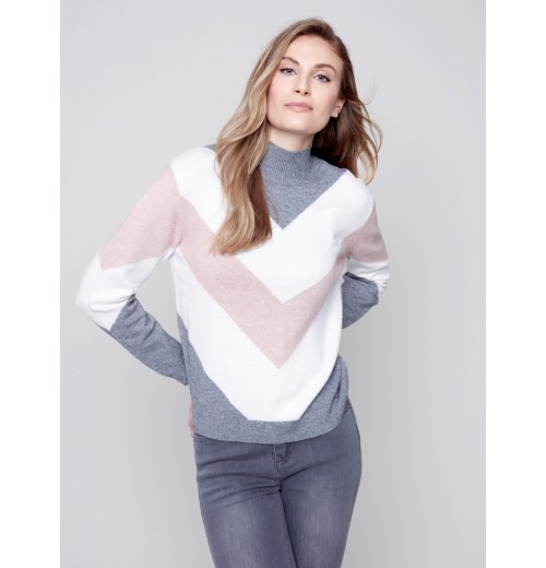 Sweater with Chevron Stripes - Powder Sweater with Chevron Stripes - Powder