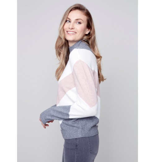 Sweater with Chevron Stripes - Powder Sweater with Chevron Stripes - Powder