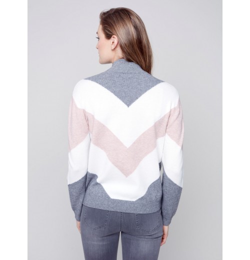 Sweater with Chevron Stripes - Powder Sweater with Chevron Stripes - Powder