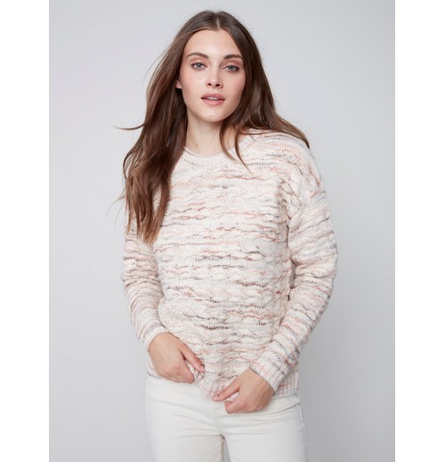 Sweater with Decorative Stitching - Powder Sweater with Decorative Stitching - Powder