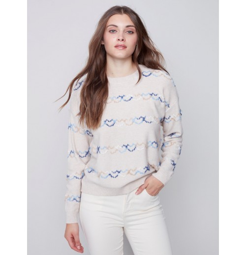 Sweater with Embroidered Hearts - Almond Sweater with Embroidered Hearts - Almond